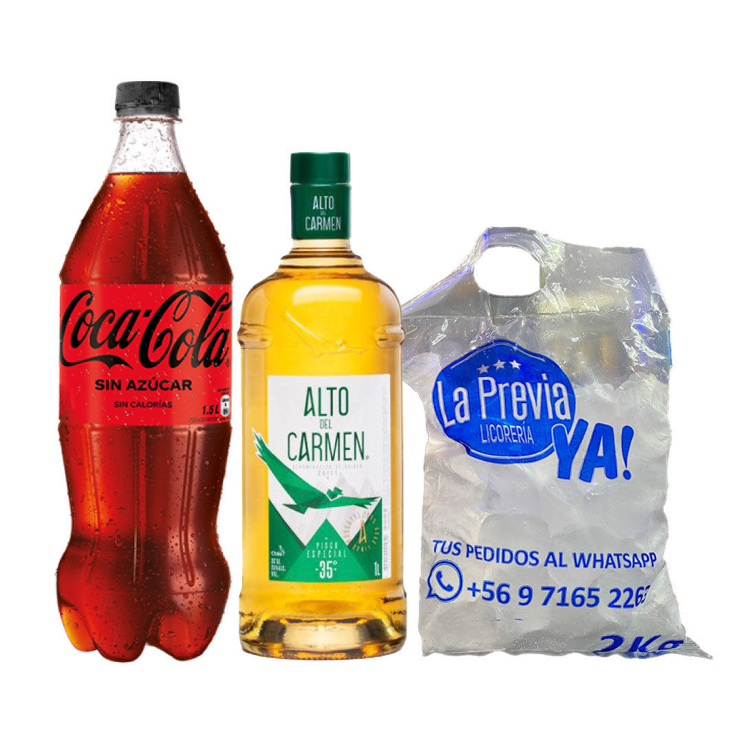 Promo Pisco Alto del Carmen 35° 1 L + Coca Cola 2.5 L + Hielo