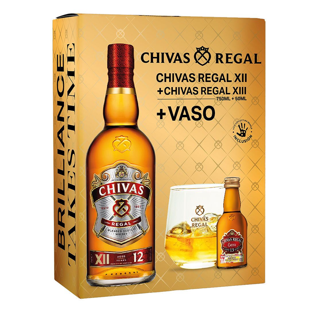 Pack Chivas Regal XII años 40° 750ml + Miniatura XIII + Vaso