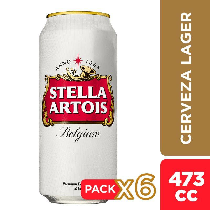 Pack 6 un. Cerveza Stella Artois lata 473 cc