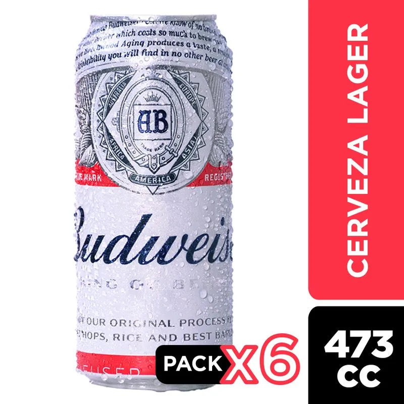 Pack 6 un. Cerveza Budweiser Lager Lata 473 cc