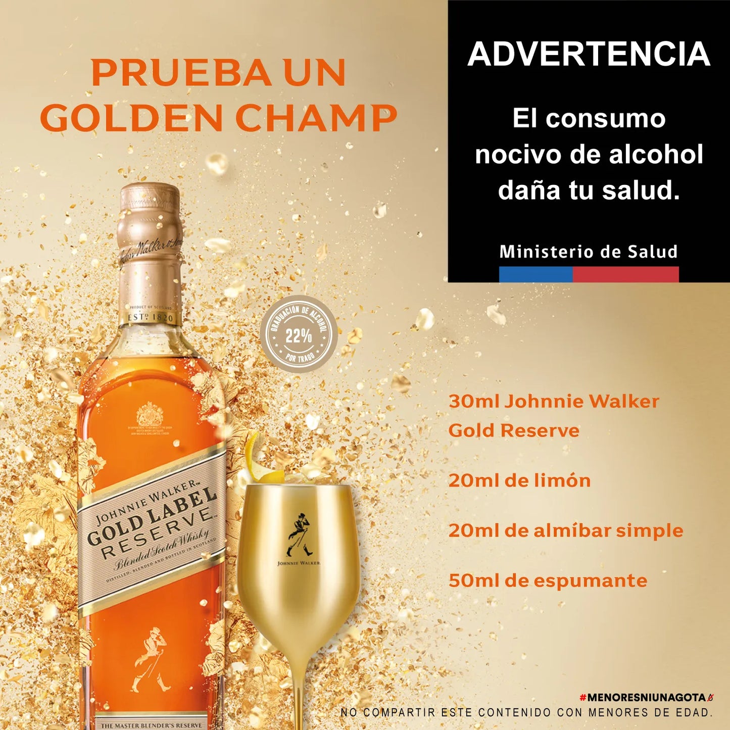 Johnnie Walker Gold Label 40° 750ml + Copa