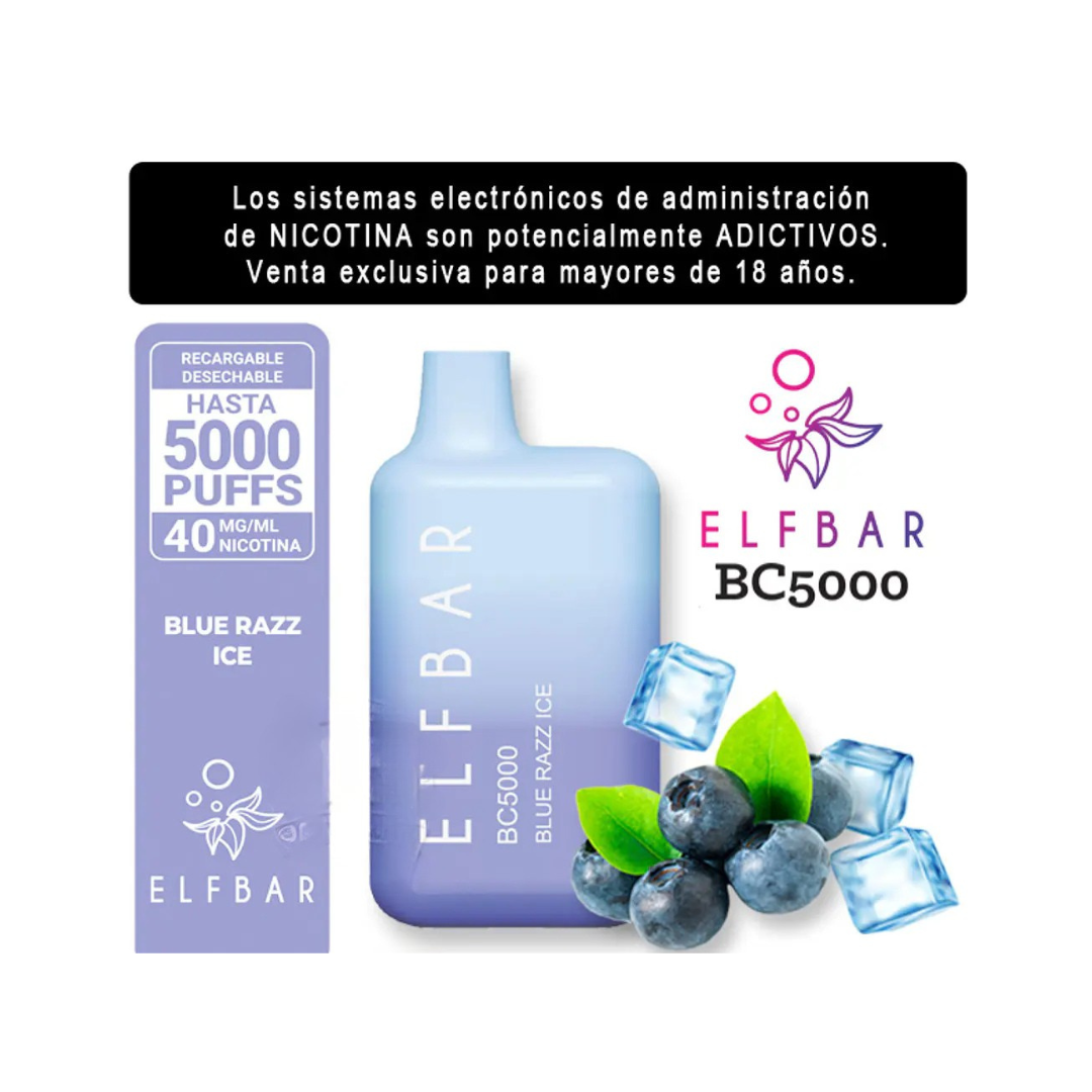 Vapeador Elfbar Blue Razz Ice 5000 Puffs 1 Unidad
