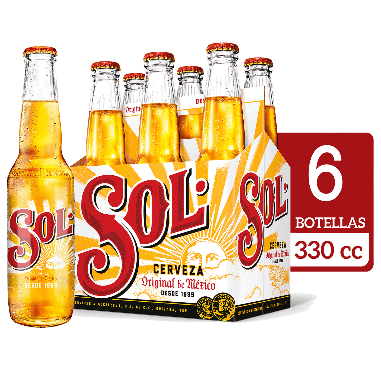 Pack 6 un. Cerveza Sol 330 cc