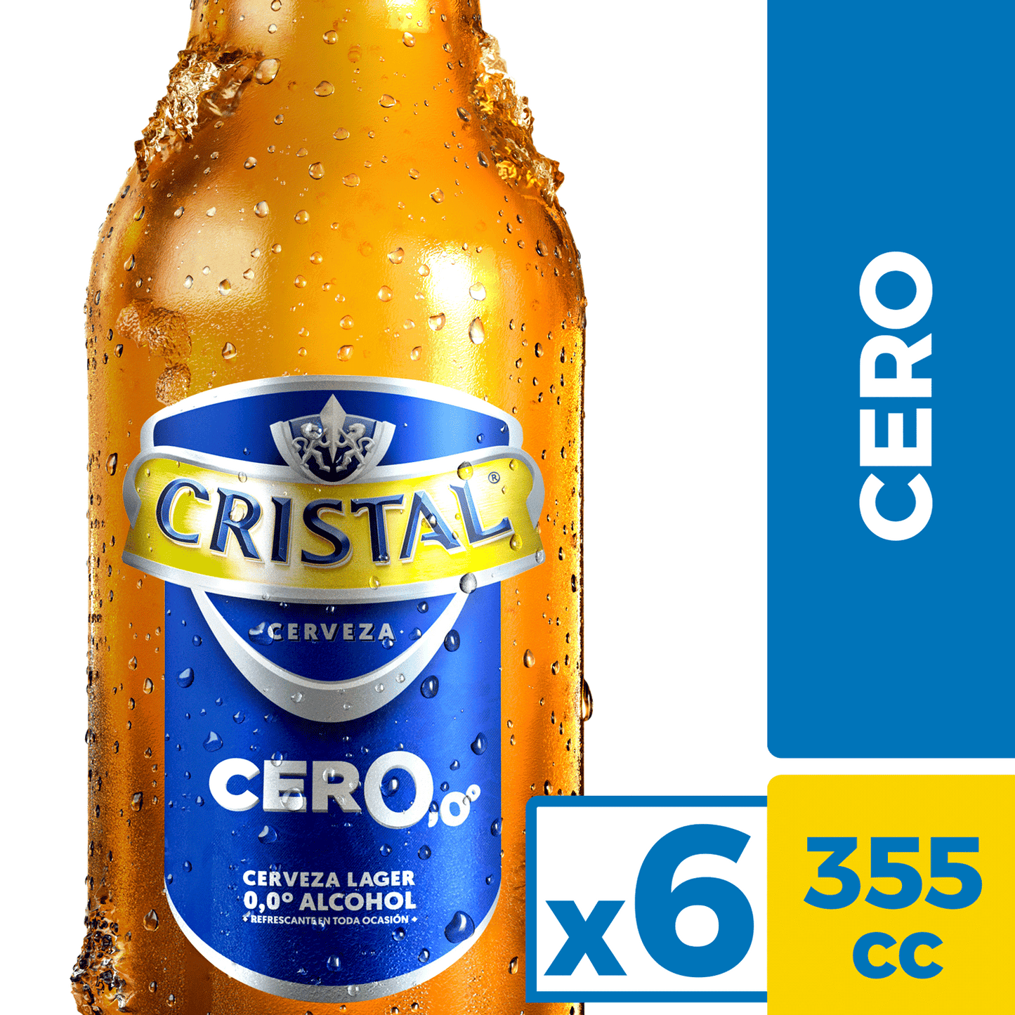 Six Pack Cerveza Cristal Cero Botella 355cc