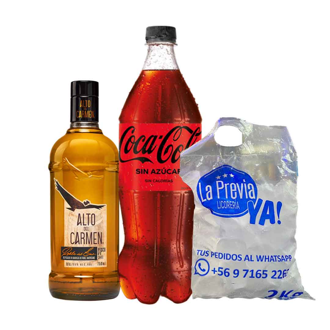 Promo Pisco Alto del Carmen 35° Roble del Sur 1 L + Coca Cola Zero 1.5 L + Hielo
