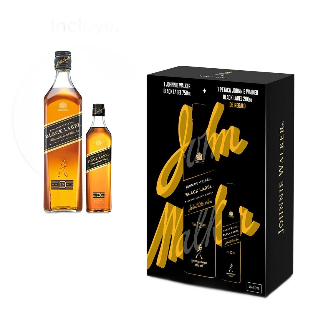 Kit Whisky Johnnie Black Label 750cc + Petaca Johnnie Black Label 200cc