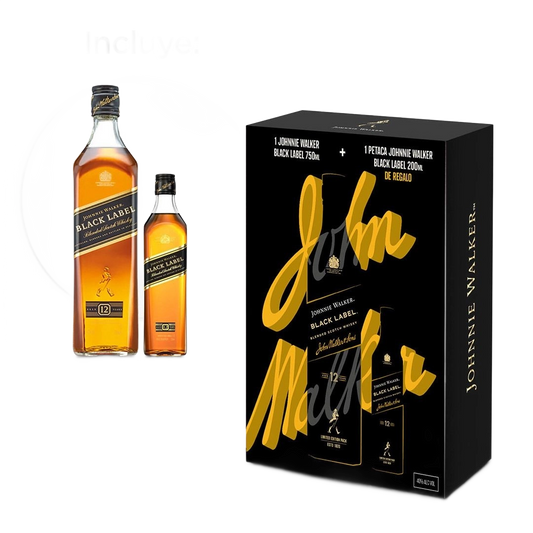 Kit Whisky Johnnie Black Label 750cc + Petaca Johnnie Black Label 200cc