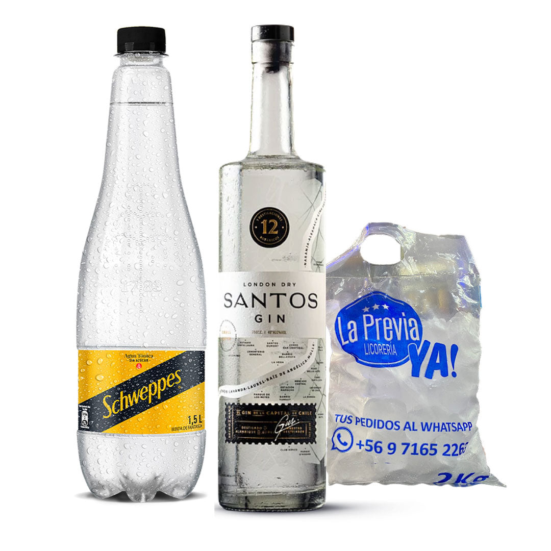 Promo Gin Provincia Santos + Tónica Schweppes Zero 1.5 L + Hielo